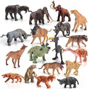 18-Piece Mini Prehistoric Animal Figurine Set - Mammoth & Smilodon