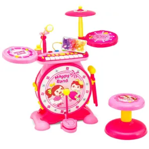 2-in-1 Kids Electronic Drum and Keyboard Set with Stool-Pink