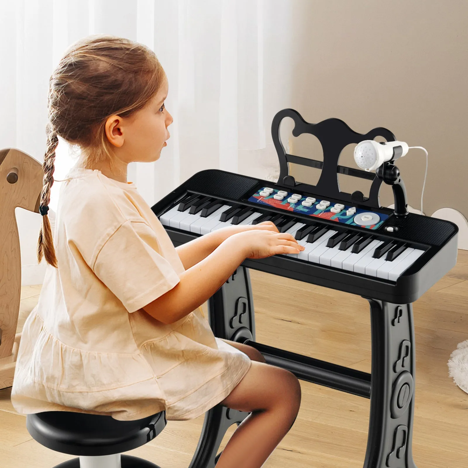 37-Key Kids Piano Keyboard Electronic Instrument with Microphone-Black