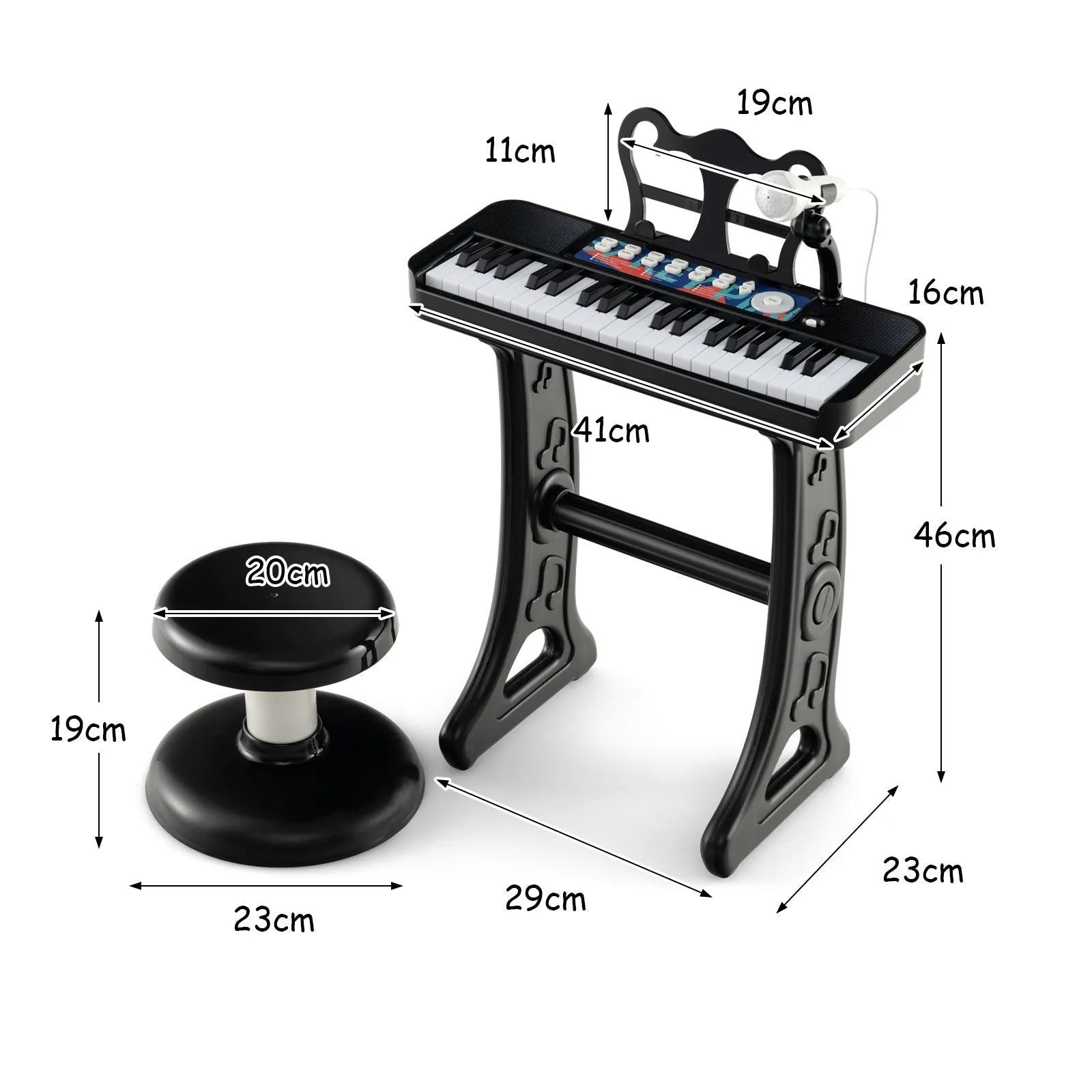 37-Key Kids Piano Keyboard Electronic Instrument with Microphone-Black