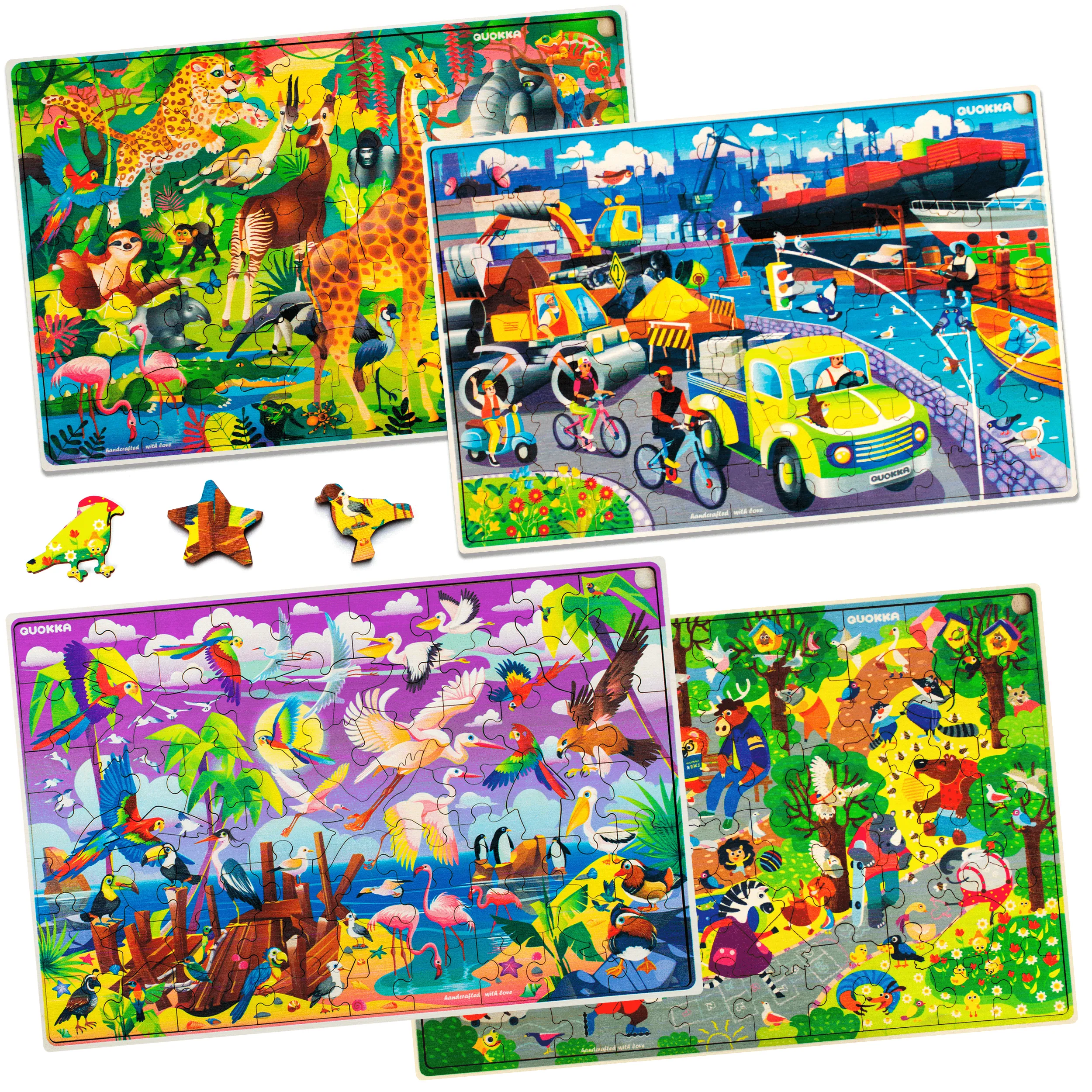 60 Piece Set of 4 Jigsaw Puzzles | Birds & Wild Animas