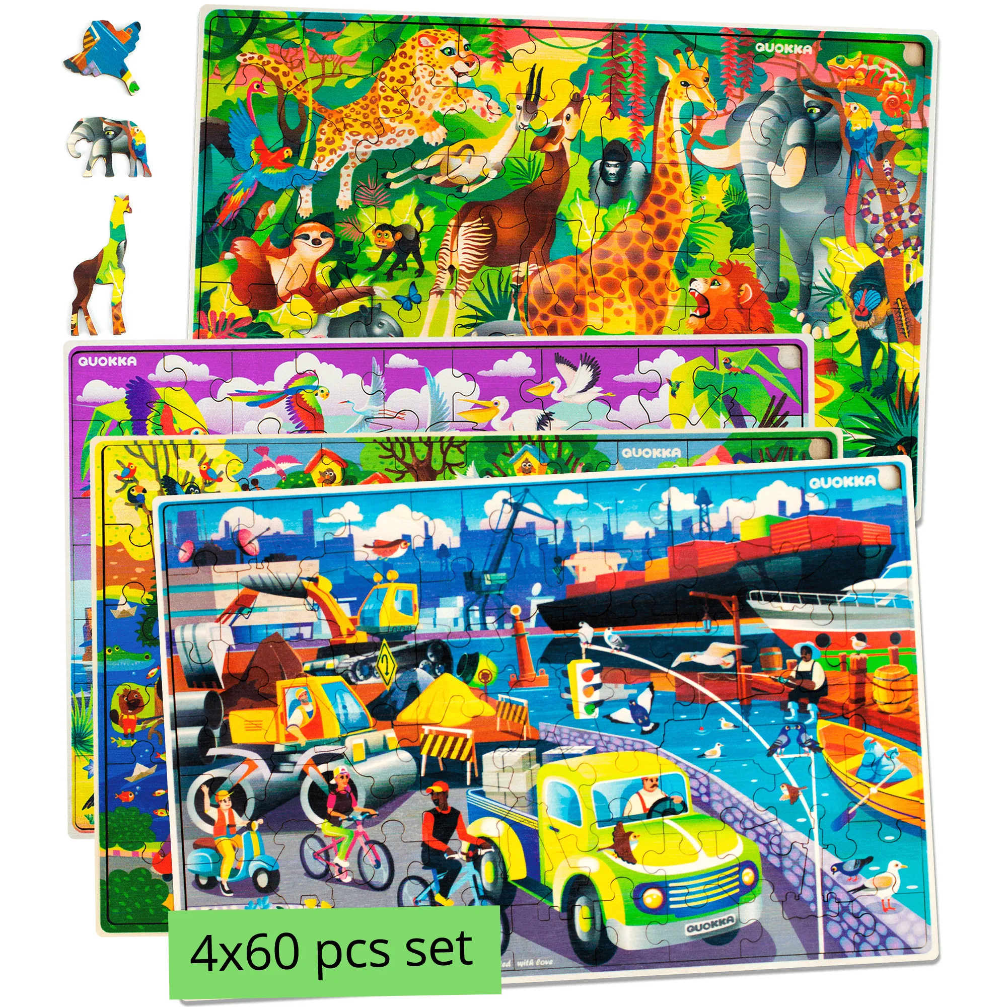 60 Piece Set of 4 Jigsaw Puzzles | Birds & Wild Animas