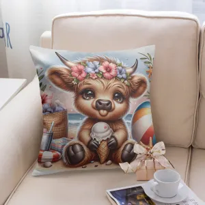 Beachside Highland Cow Fun Pillow Cover