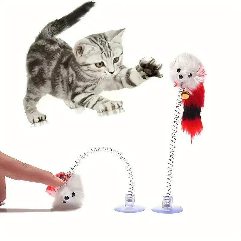 Colorful Cat Toy with Suction Cup and Spring Bell