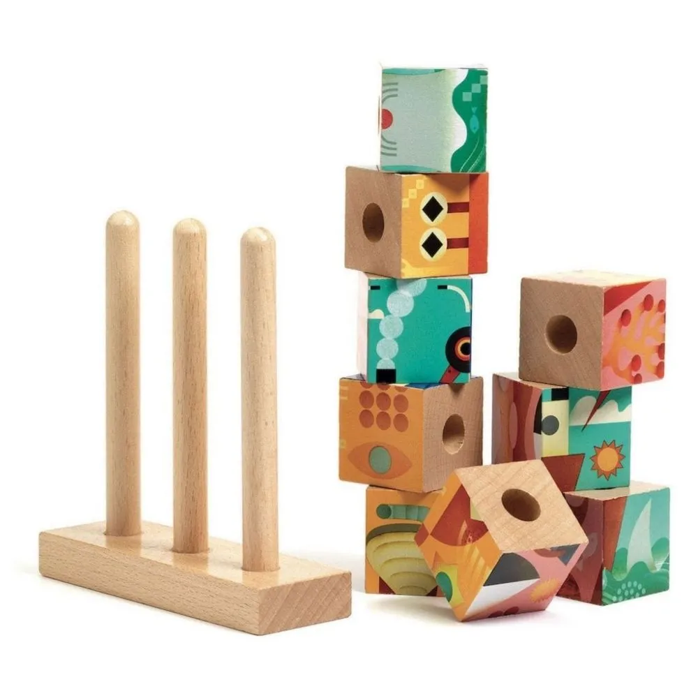 Djeco Sea Wooden Puzzle Cubes - Wooden Stacking Puzzle