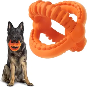 Dog Chew Toys for Aggressive Chewers, 3-In-1 Indestructible Interactive Dog Toys, Unique Detachable Natural Rubber Dog Balls Tug &Fetch Toys for Large Dogs & Medium Dogs(Orange, L)