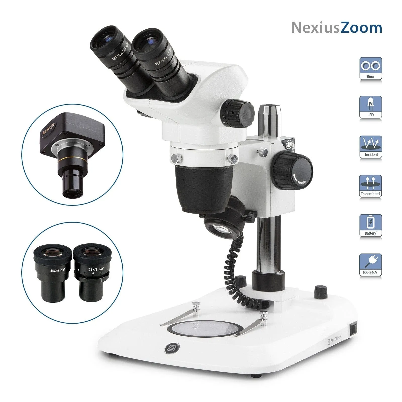 Euromex NexiusZoom Series High-Precision Zoom Binocular Stereo Microscope on Pillar Stand