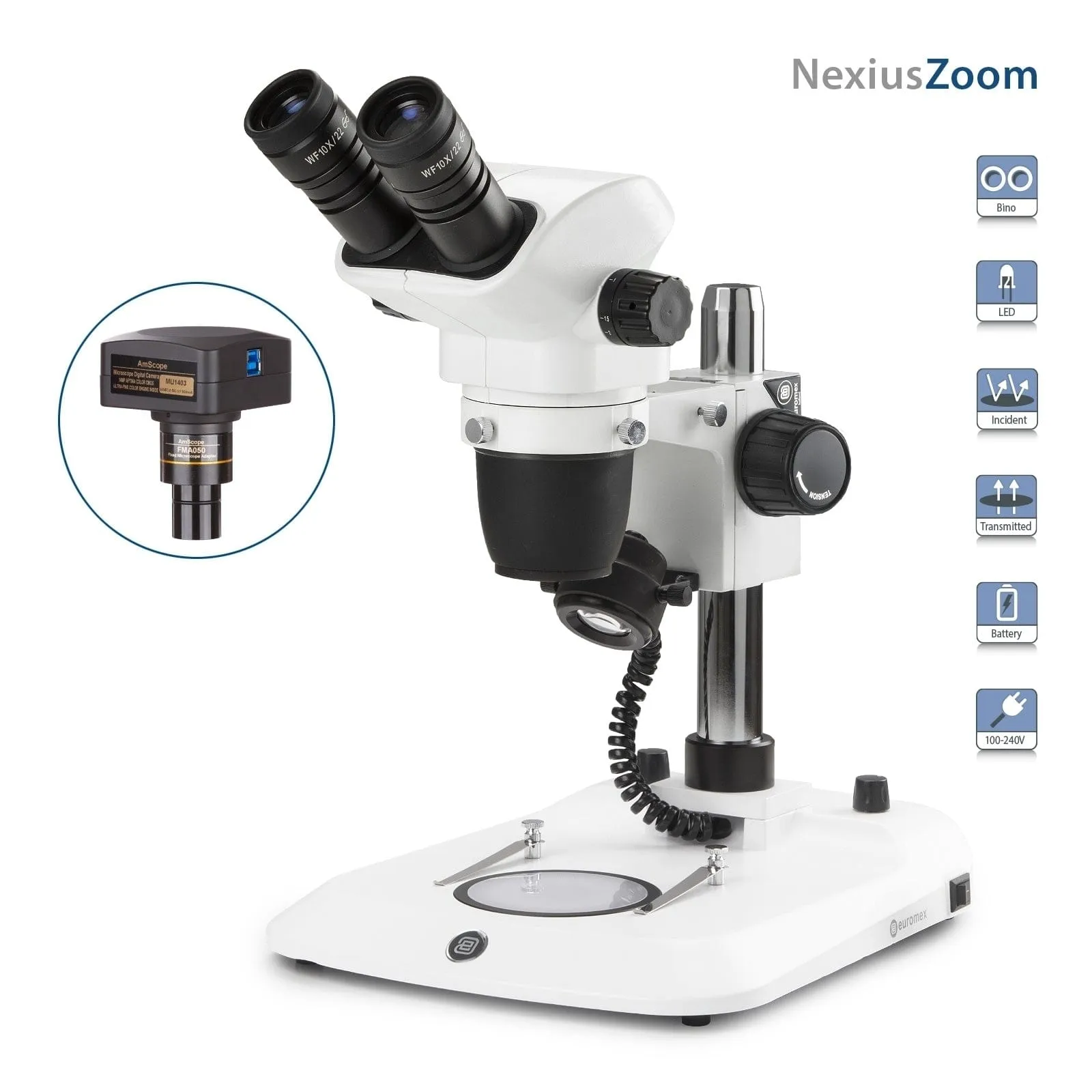 Euromex NexiusZoom Series High-Precision Zoom Binocular Stereo Microscope on Pillar Stand