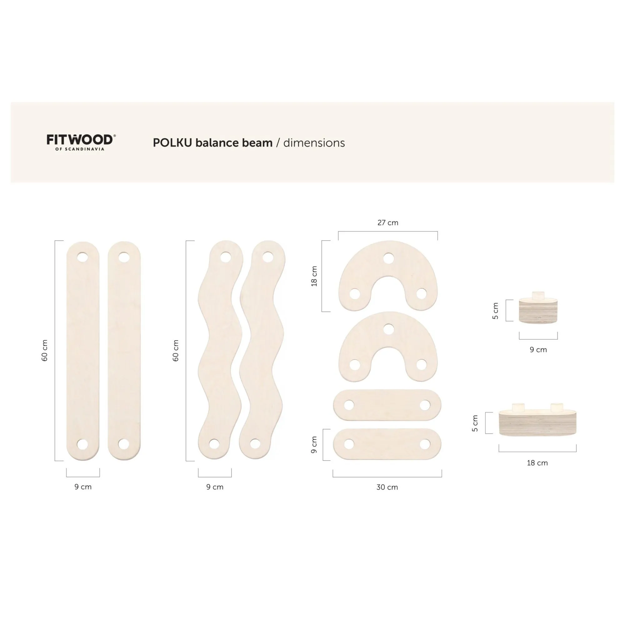 FitWood POLKU Balance Beam L Birch - 8 Beams & 10 Connectors