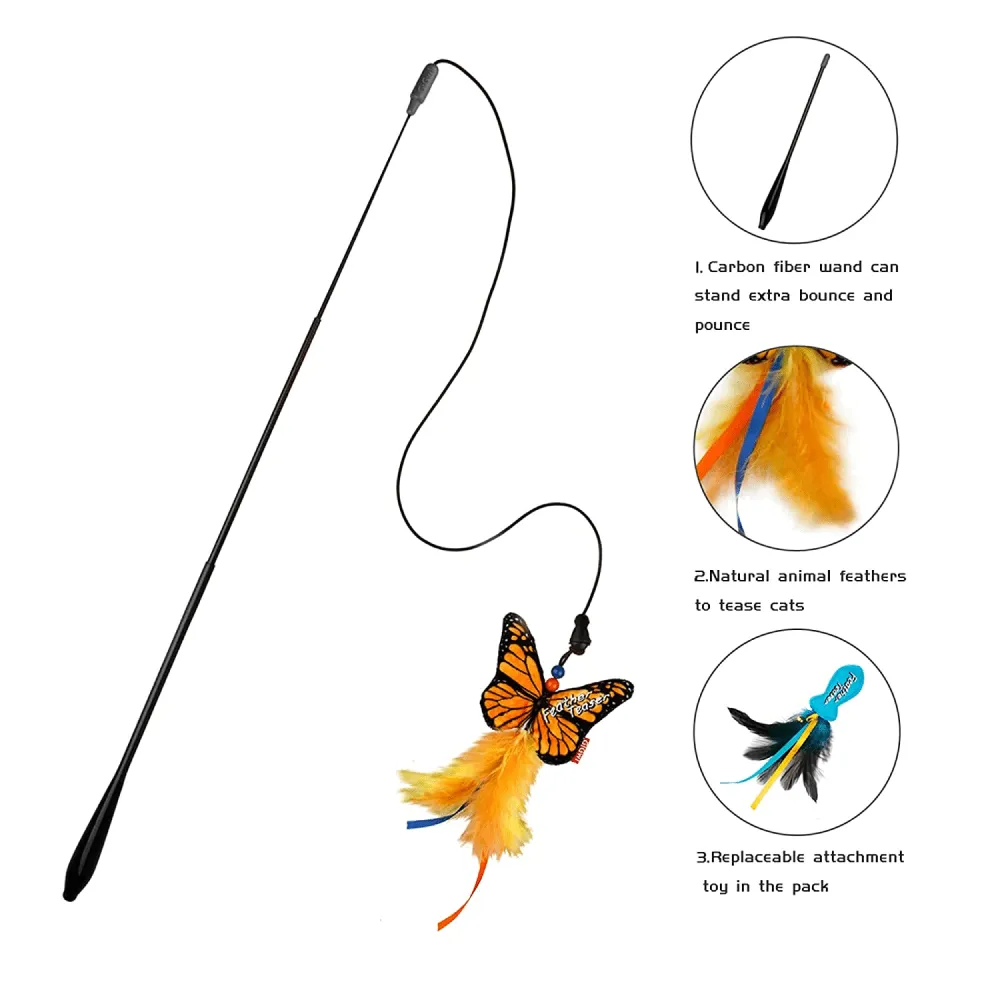 Gigwi FishYellow Butterfly with Flexible Rod Crinkle Paper Catnip and Bell Feather Teaser for Cats