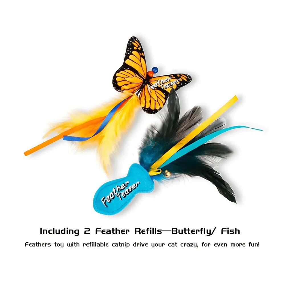 Gigwi FishYellow Butterfly with Flexible Rod Crinkle Paper Catnip and Bell Feather Teaser for Cats