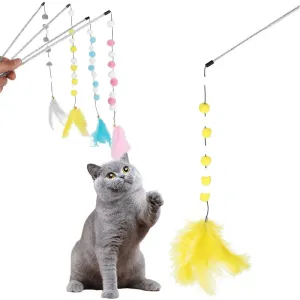 Interactive Cat Teaser Wand with Colorful Pom Poms and Bell