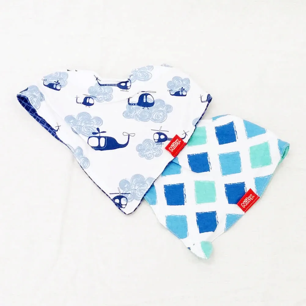 Nuby 2-Pack Bandana Dribble Bibs Set - Blue Helicopters