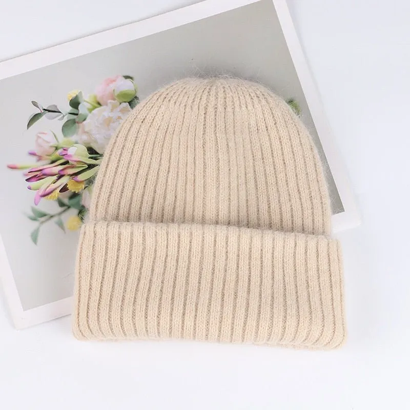 Plush Beanie With Soft Angora Wool Blend