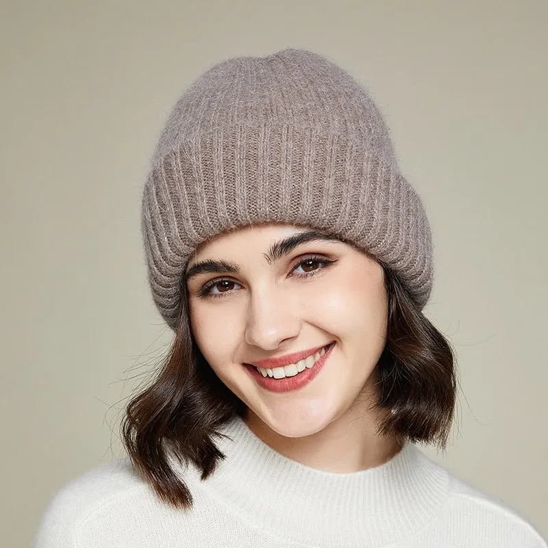 Plush Beanie With Soft Angora Wool Blend