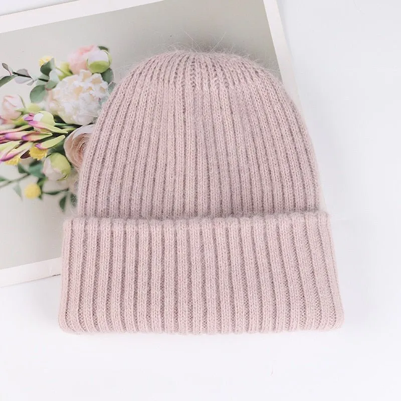 Plush Beanie With Soft Angora Wool Blend