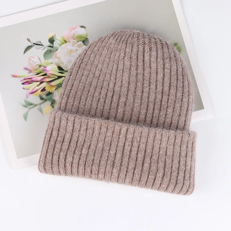 Plush Beanie With Soft Angora Wool Blend