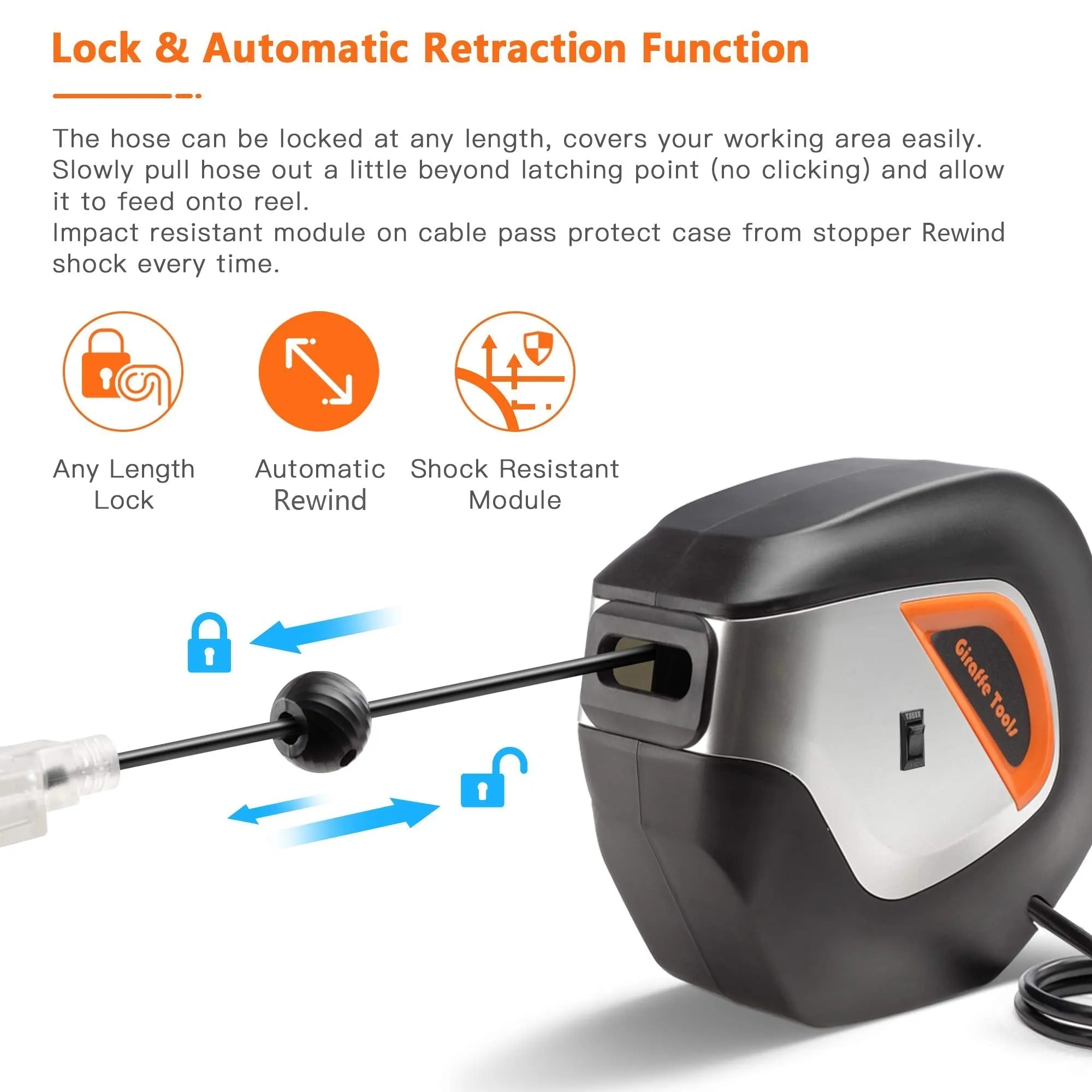 Retractable Extension Cord Reel-12/14/16 AWG