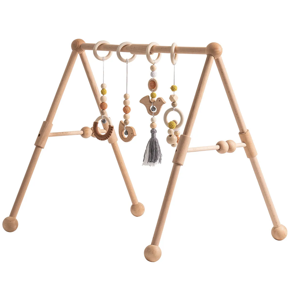 ROBUD Wooden Baby Gym with 4 Toys