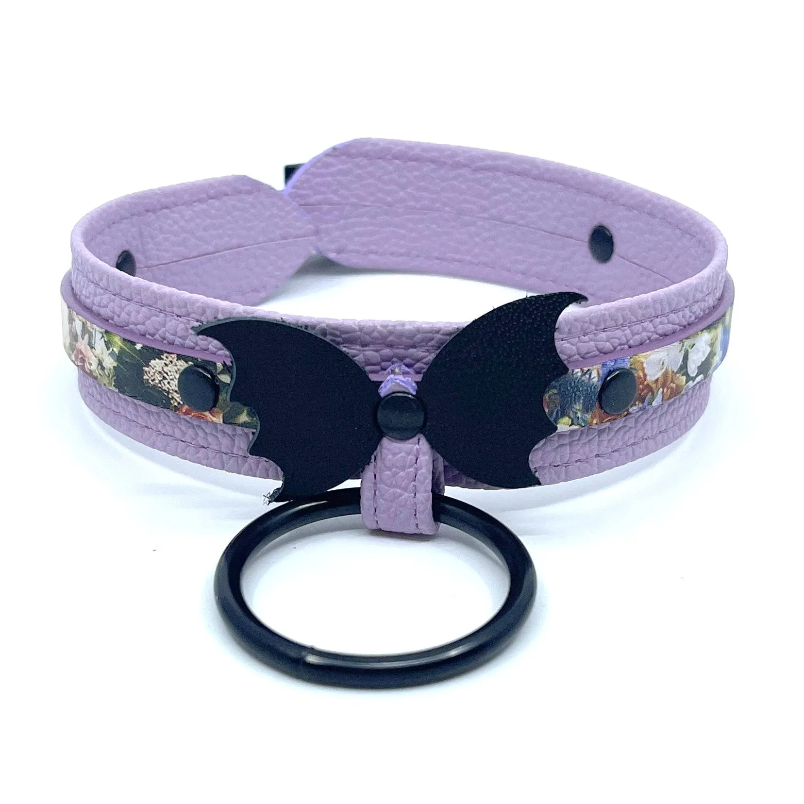 The Sally Deluxe Collar - Lavender Floral Goth BDSM Collar