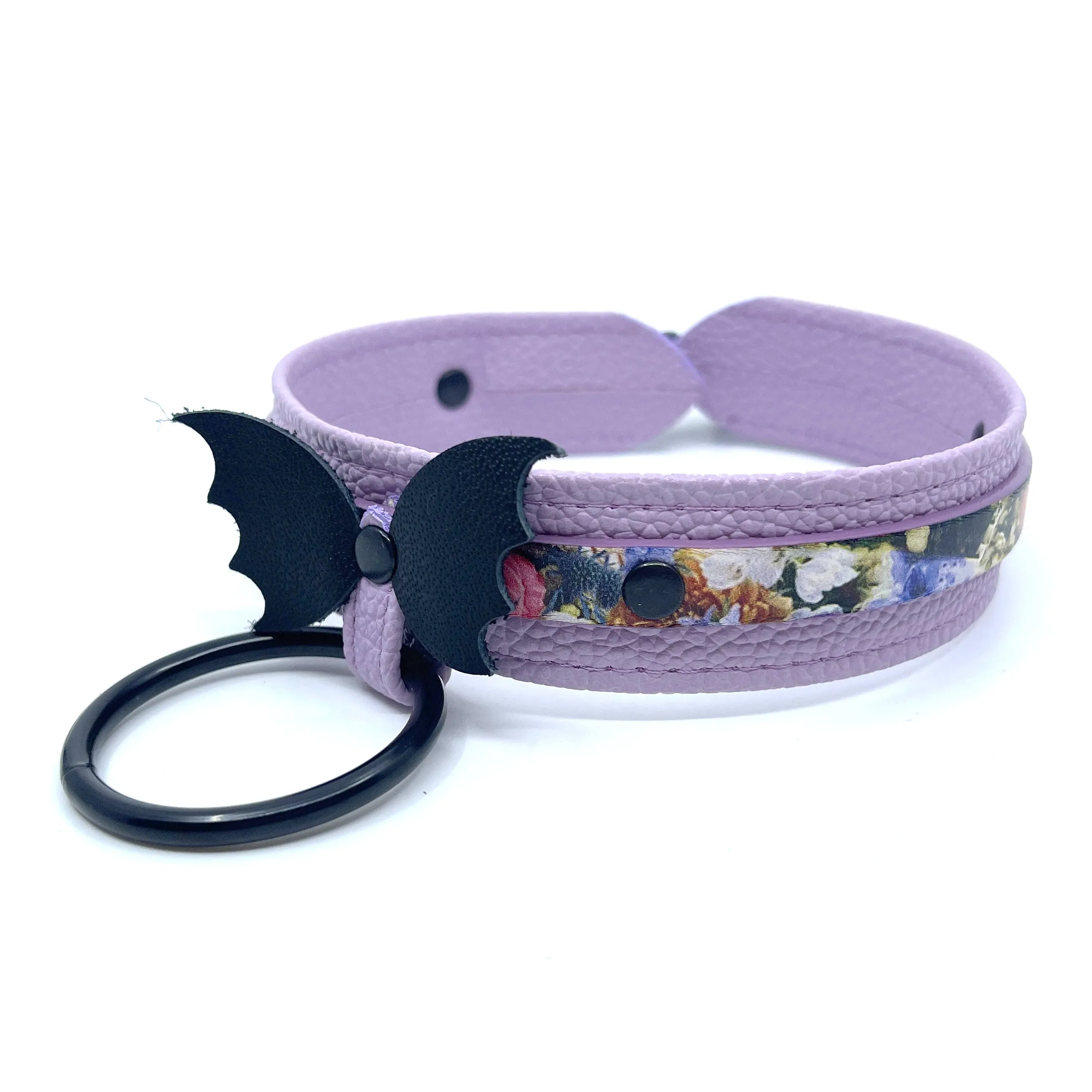 The Sally Deluxe Collar - Lavender Floral Goth BDSM Collar