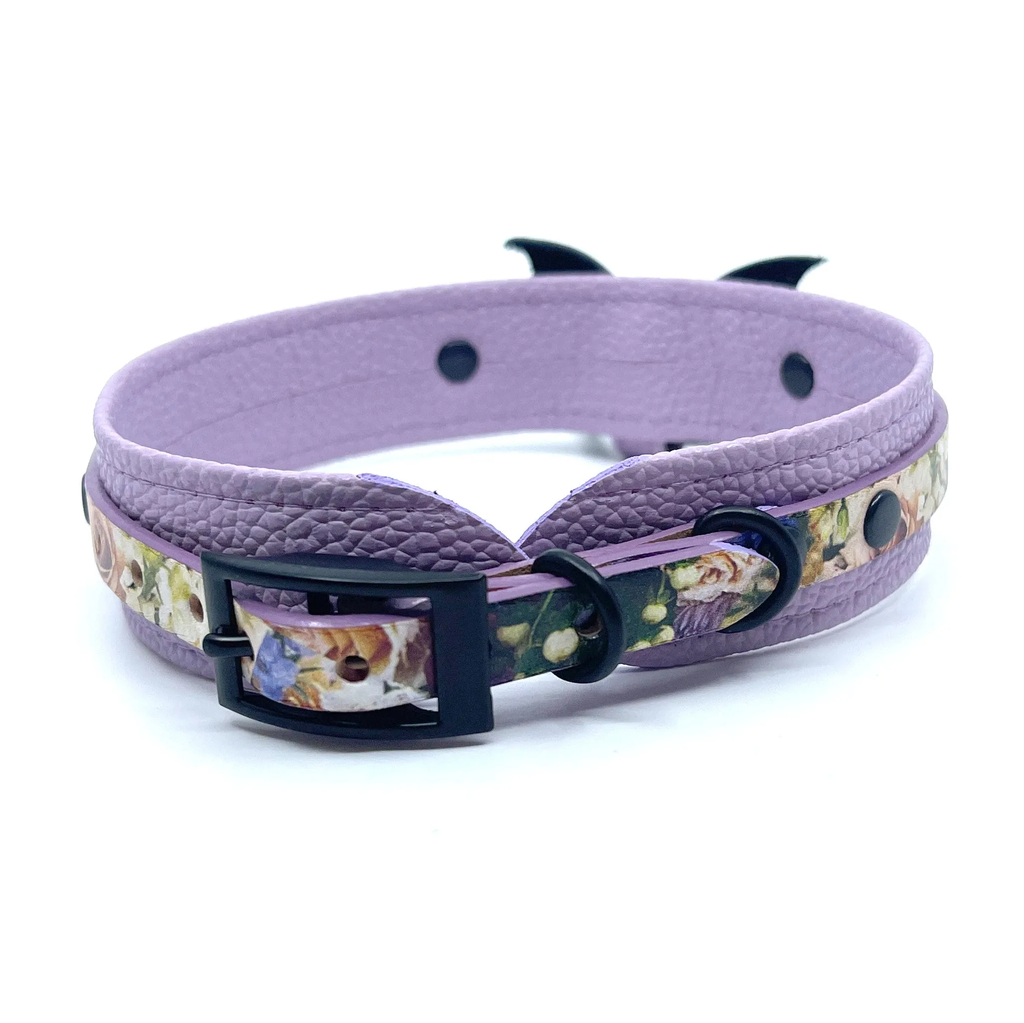 The Sally Deluxe Collar - Lavender Floral Goth BDSM Collar