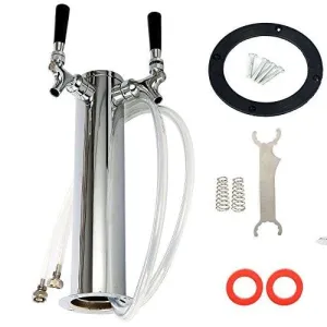 YaeBrew Double Faucet Tap Draft Beer Tower, Stainless Steel, 3" Diameter